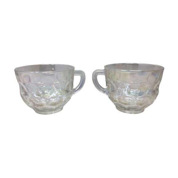 Federal Glass Iridescent Rainbow Thumbprint Tea Cups/Punch Cups with Handles - Picture 2 of 5